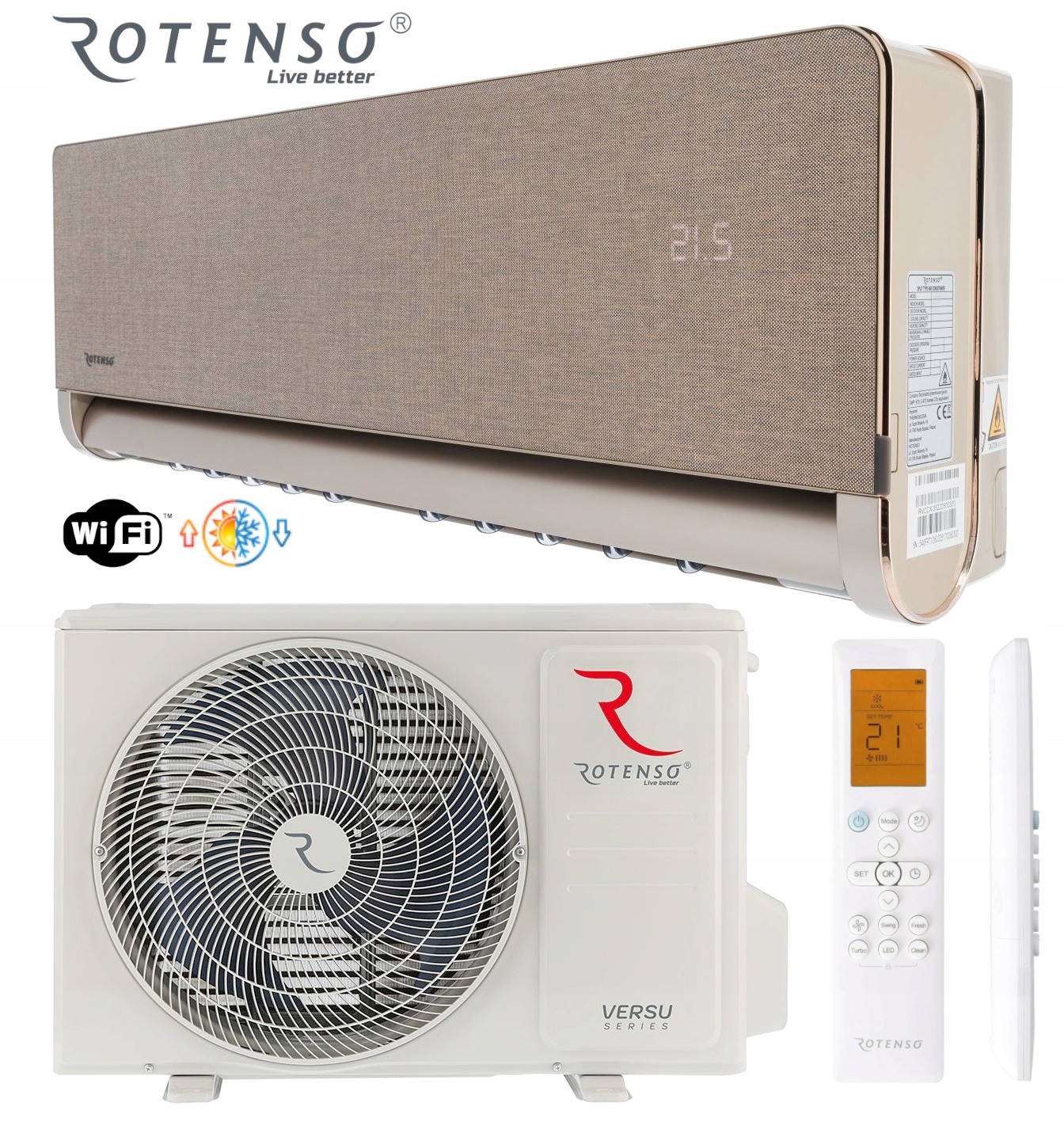 Rotenso-Versu-Cloth.jpeg "Rotenso Versu Cloth Caramel" WiFi oro kondicionierius 3,5 kW 35 m² - Vaizdas 1